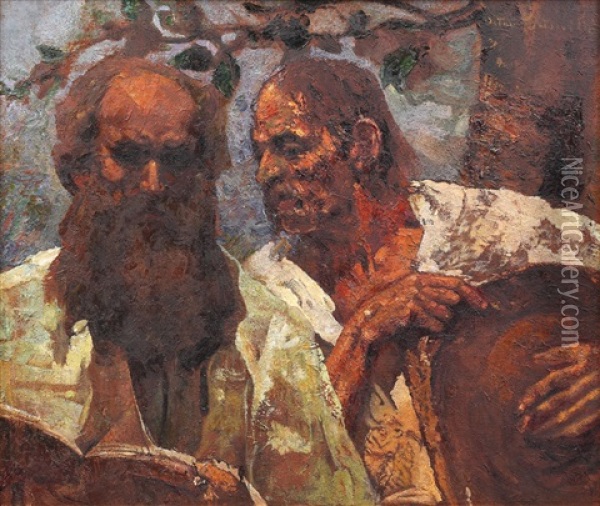 Spovedania Taranului (compozitie Cu Autoportretul Pictorului) Oil Painting - Octav Bancila