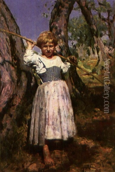 A Young Girl In The Woods Oil Painting - Arnaldo Ferraguti