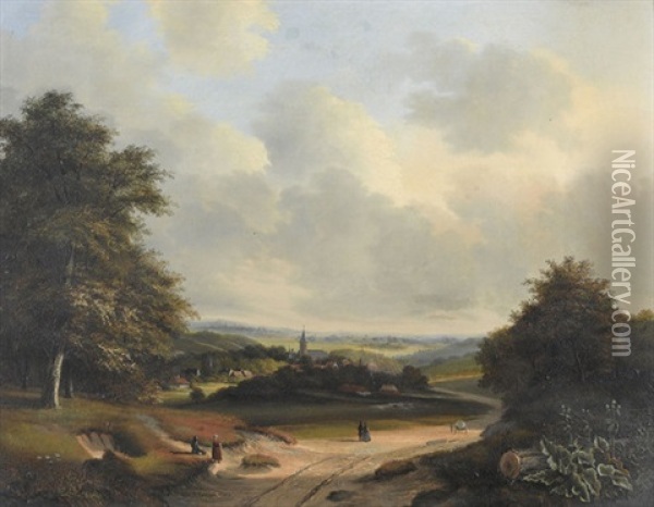 Sommerliche Landschaft Mit Dorf Und Figurenstaffage Oil Painting - Cornelis Marinus Willem Mongers