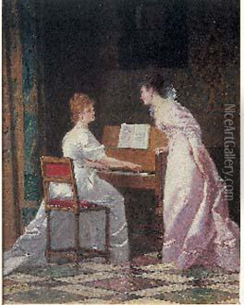 La Lecon De Piano Oil Painting - Charles Francois Pecrus