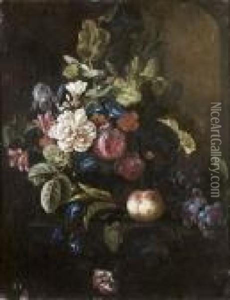 Bouquet De Fleurs Sur Un Entablement Oil Painting - Ernst Stuven