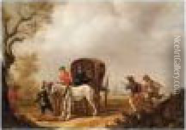 A Landscape With Waggoners Being Ambushed By Bandits Oil Painting - Jan the Younger Martszen