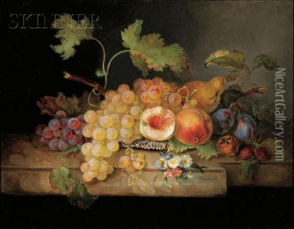 Elaborate Still Life With Fruit Oil Painting - Henriette Gerbes