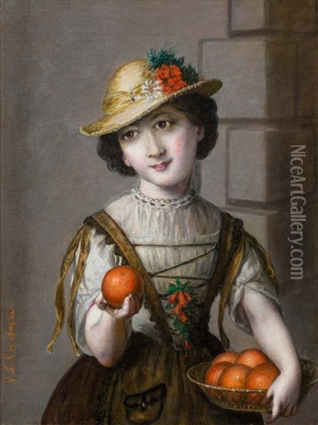 The Young Orange Seller Oil Painting - Johann Baptist Reiter