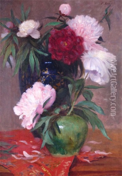 Still Life Of Peonies In Two Vases Oil Painting - Pierre Bellet