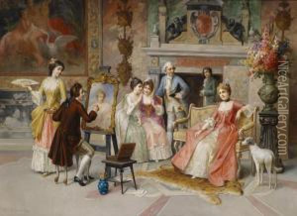 Theportrait Painter Surrounded By Courtiers Oil Painting - Franz Von Persoglia