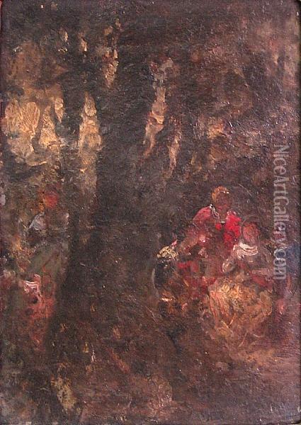 Figures In A Forest Glade Oil Painting - Narcisse-Virgile D Az De La Pena