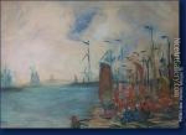Vue De Port Oil Painting - Armand Jamar