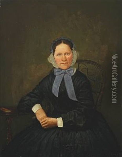 Portrait Of Lady In A Black Dress Oil Painting - Johann Julius Exner