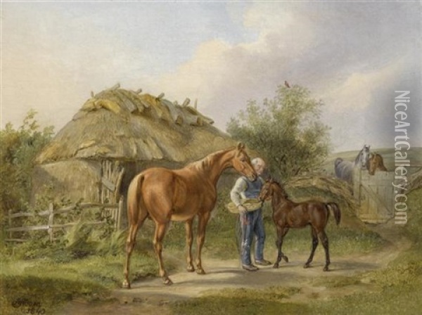 Baron Biel Auf Zierow Auf Seinem Gut In Holstein Oil Painting - Albrecht Adam