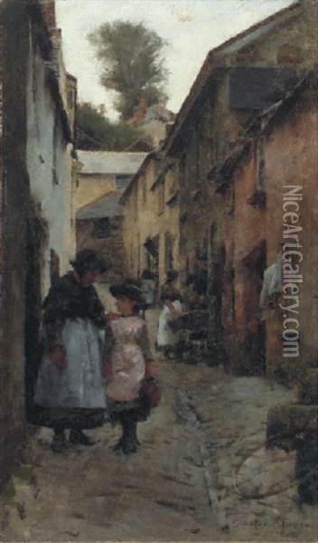 A Street In Newlyn Oil Painting - Stanhope Forbes