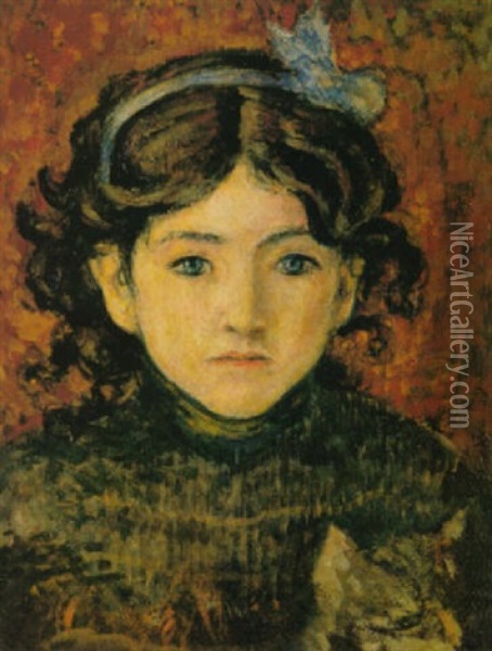 Jeune Fille Avec Un Chat Oil Painting - Georges Lemmen