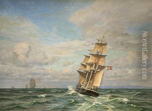 Ships In The Sound Oil Painting - Vilhelm Karl Ferdinand Arnesen