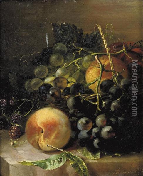 Still Life With Grapes, Peaches And Raspberries Oil Painting - Anna Francisca De Rijk