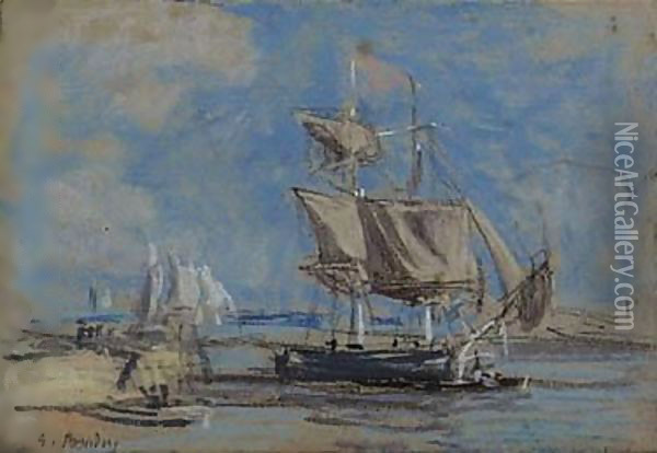 Voiliers, Maree Basse Oil Painting - Eugene Boudin