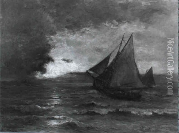 Grosse Marine Bei Abendlicht Oil Painting - Karl Pierre Daubigny