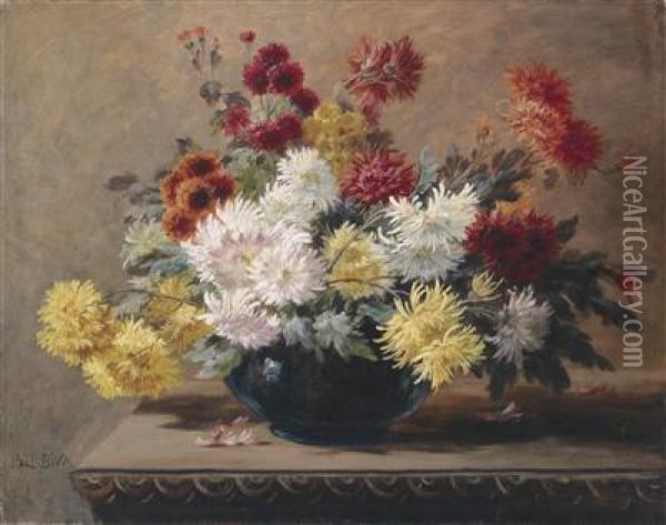 Asters In A Vase Oil Painting - Paul Biva