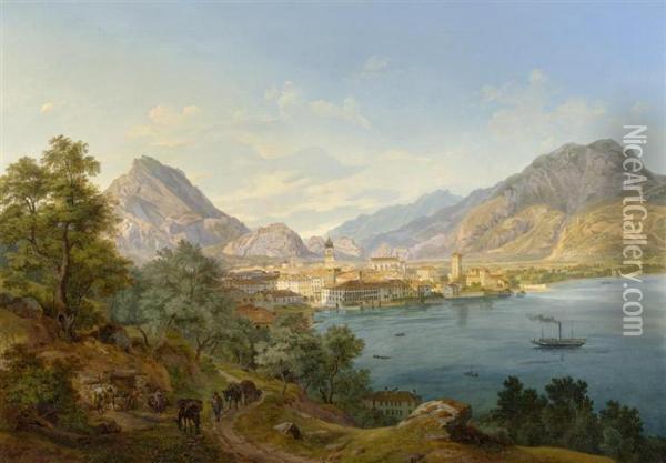 On Lake Garda Oil Painting - Heinrich Adam