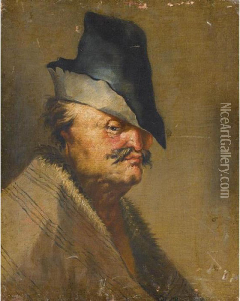 Portrait Of An Old Man, Head And Shoulders, Wearing A Hat Oil Painting - Isaack Jansz. van Ostade