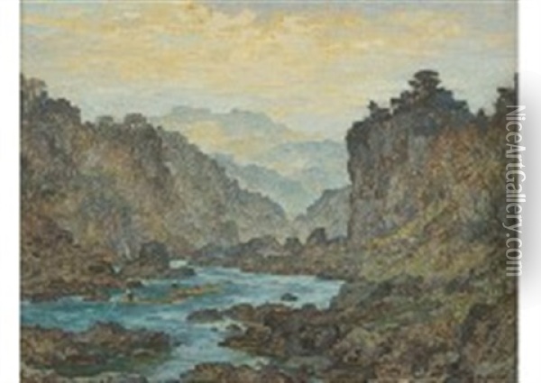 Landscape (hozu River) Oil Painting - Takeshiro Kanokogi