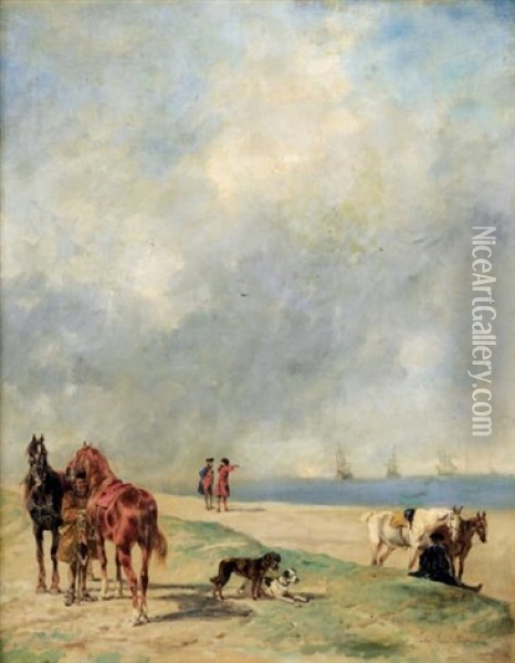 Halte De Cavaliers Oil Painting - John Lewis Brown