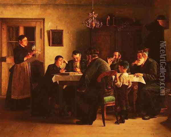 Discussing The Talmud Oil Painting - Isidor Kaufmann