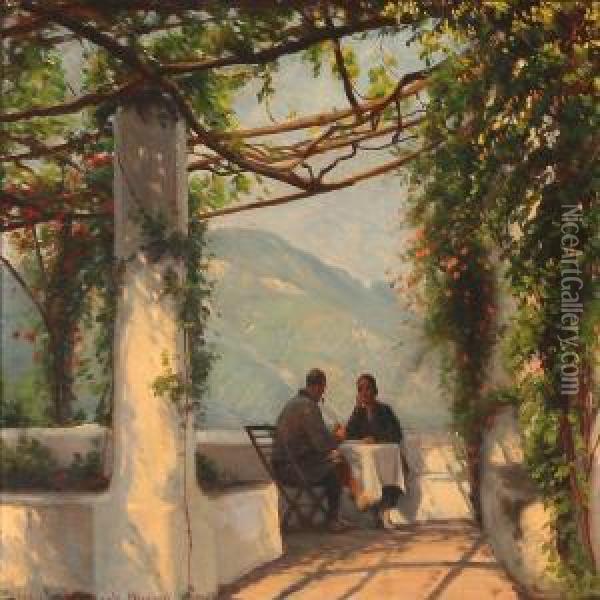 From A Pergola In Ravello, Italy Oil Painting - Sigvard Hansen
