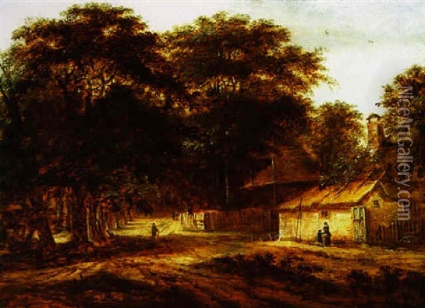 Bauernhauser An Einer Waldstrasse Oil Painting - Isaac Coene