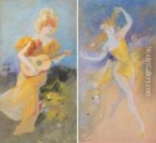 Danseuse Et Guitariste Oil Painting - Jules Cheret