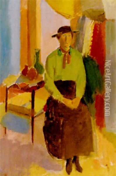 Interior Med Sittande Kvinna Oil Painting - Karl Isakson