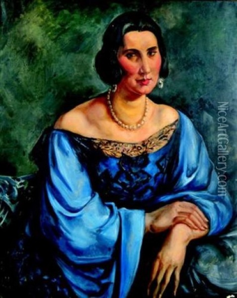 Portrait De Melle Yvonne L. Oil Painting - Andre Favory