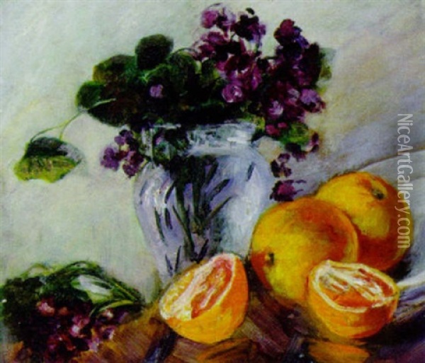Stilleben Mit Orangen Und Veilchen Oil Painting - Francois Richard De Montholon