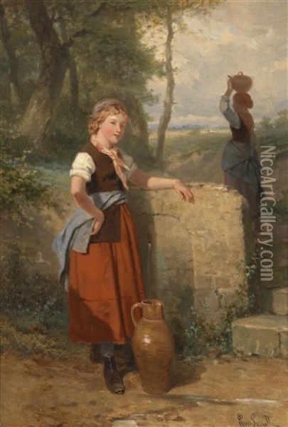 Madchen An Einem Brunnen Oil Painting - Louis Simon Cabaillot Lassalle