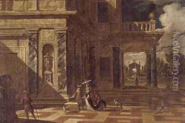 Architectural capricci with elegant figures Oil Painting - Jacob Balthasar Peeters