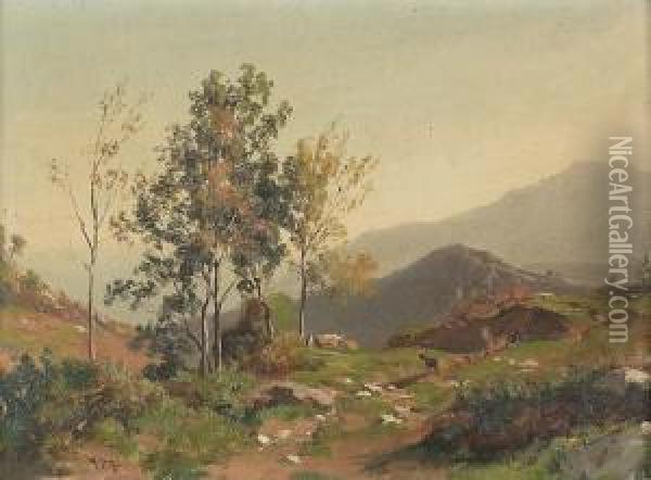 Landschaft Im Wallis. Oil Painting - Jean Philippe George-Juillard