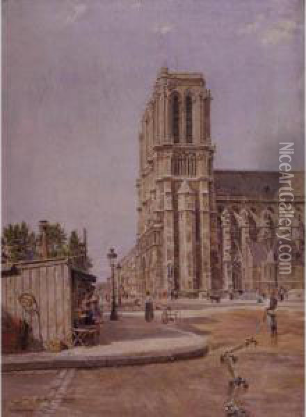 View Of Notre-dame, Paris Oil Painting - Marie-Francois-Firmin Girard