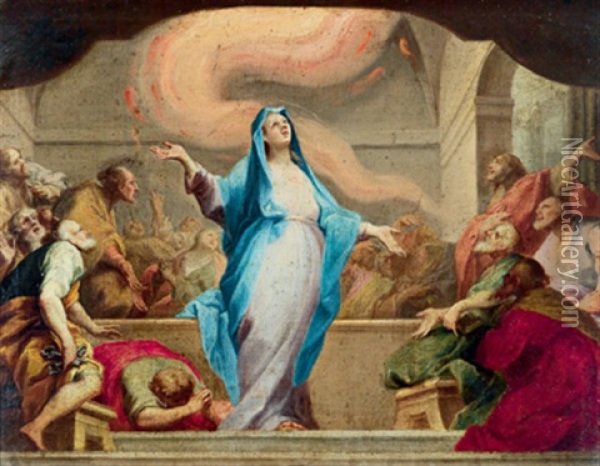 Die Auferstehung Mariens Im Kreise Der Apostel Oil Painting - Gregorio Lazzarini