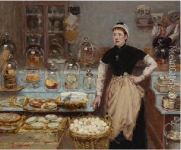 Une Boutique De Fromages (the Cheese Vendor) Oil Painting - Edouard Jean Dambourgez