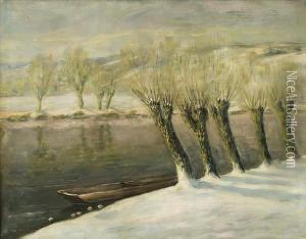 Winterliche Fluslandschaft Mit Kopfweiden Oil Painting - Gerard Altmann