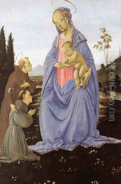Madonna with Child, St Anthony of Padua and a Friar before 1480 Oil Painting - Filippino Lippi