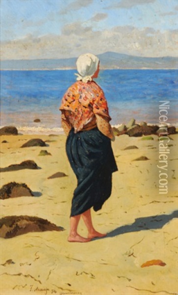 Bretonin Am Strand Von Douarnenez Oil Painting - Joaquin Araujo Ruano