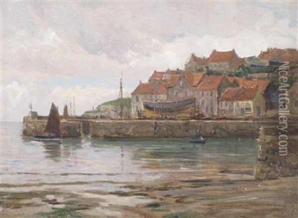 Pittenween, A Fifeshire Fishing Village Oil Painting - Frederick Golden Short