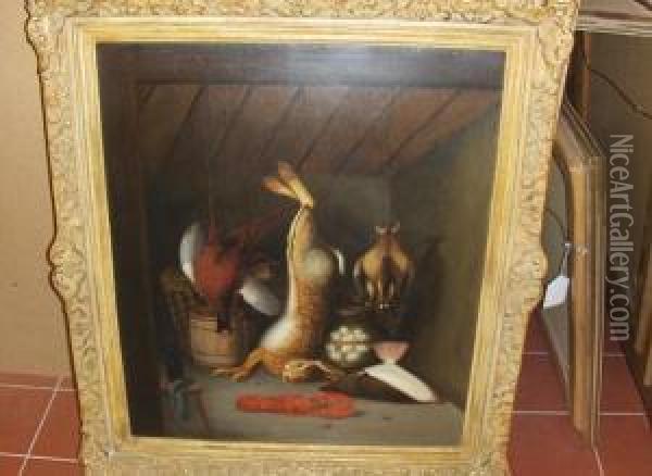 Still Life With Hare, Game And Lobster In A Larder Oil Painting - Benjamin Blake
