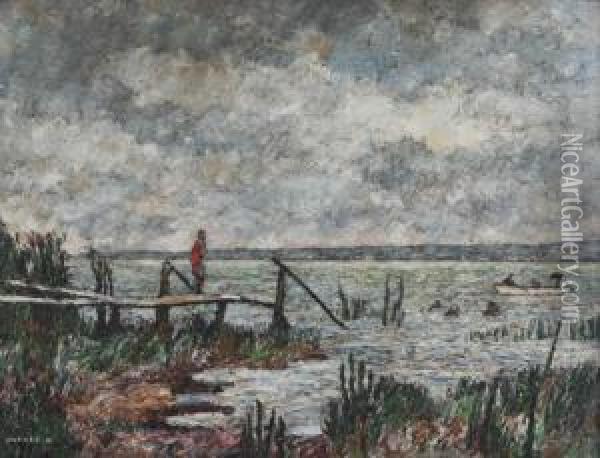 Lake Before A Storm Oil Painting - Karoly Kotasz