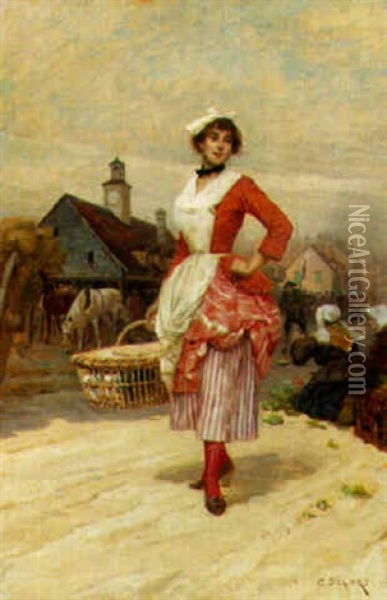 Going To Market Oil Painting - Charles Edouard Edmond Delort