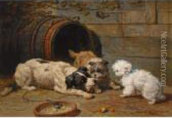 Hondenmaal Oil Painting - Henriette Ronner-Knip
