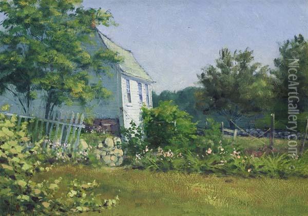 The White Picket Fence Oil Painting - Louis B. Akin