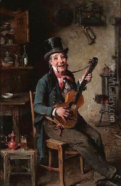 The Guitar Player Oil Painting - Hermann Kern