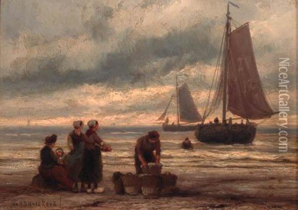 Awaiting The Fleet Oil Painting - Johannes Hermann Barend Koekkoek