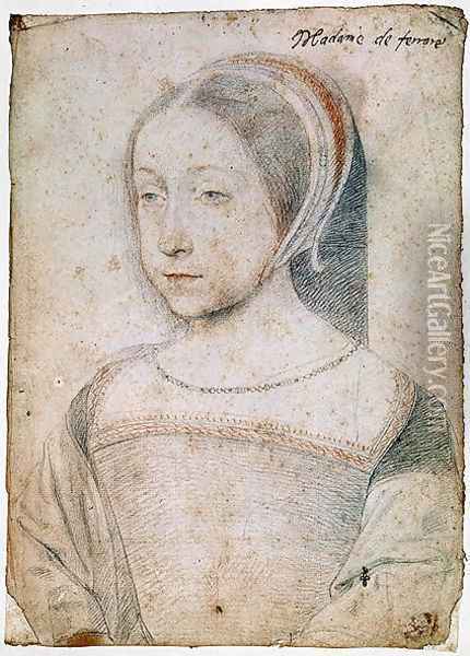 Renee de France (1510-75) Duchess of Ferrara, c.1522-28 Oil Painting - (studio of) Clouet